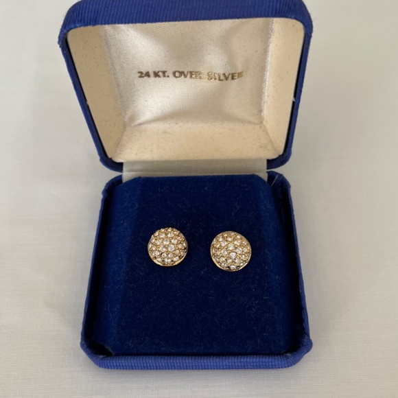 Vintage Swarovski Button Pave  Stunning Crystal Earrings 24KT over Silver Signed - Picture 2 of 11